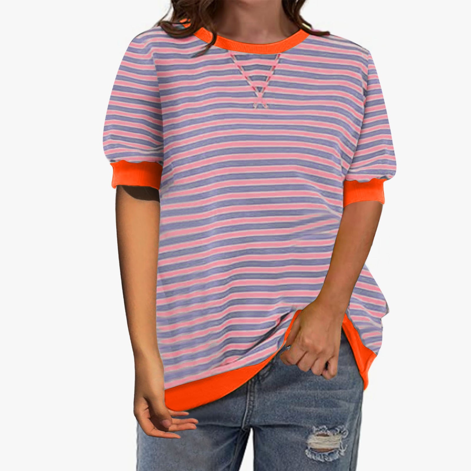Damen Modisches Streifenshirt mit lässigem Schnitt WW
