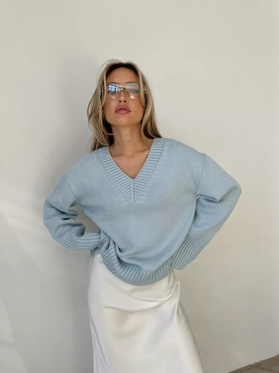 Damen eleganter V-Ausschnitt Pullover aus weicher Baumwolle WW