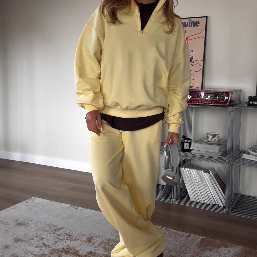 Damen gemütliches Fleece-Loungewear-Set mit Stehkragen und Reißverschluss WW