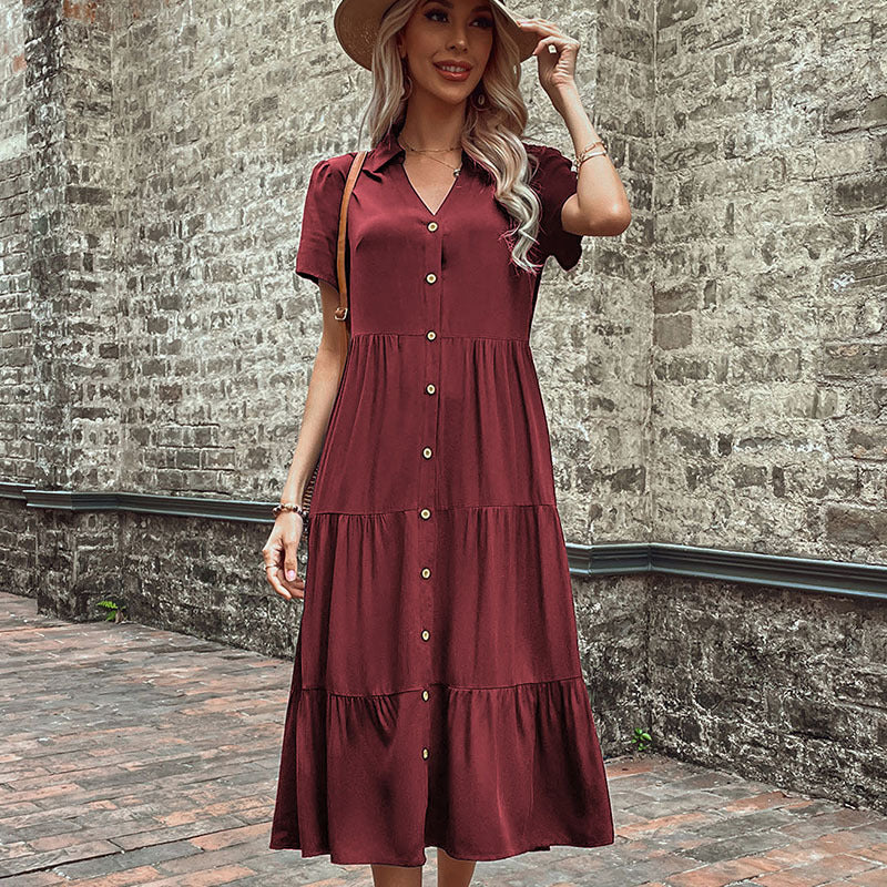 Damen Hemdblusenkleid mit fließendem Schnitt und dekorativen Knopfdetails WW