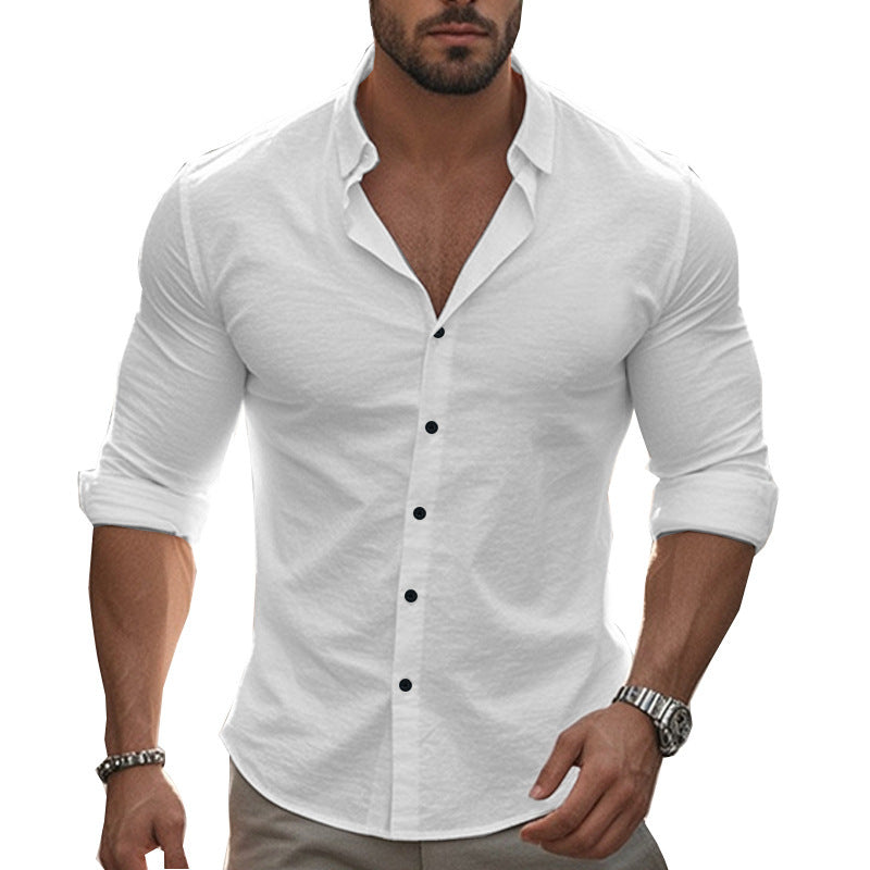 Herren elegantes Langarm-Hemd mit strukturierter Oberfläche und modischem Kragen WW