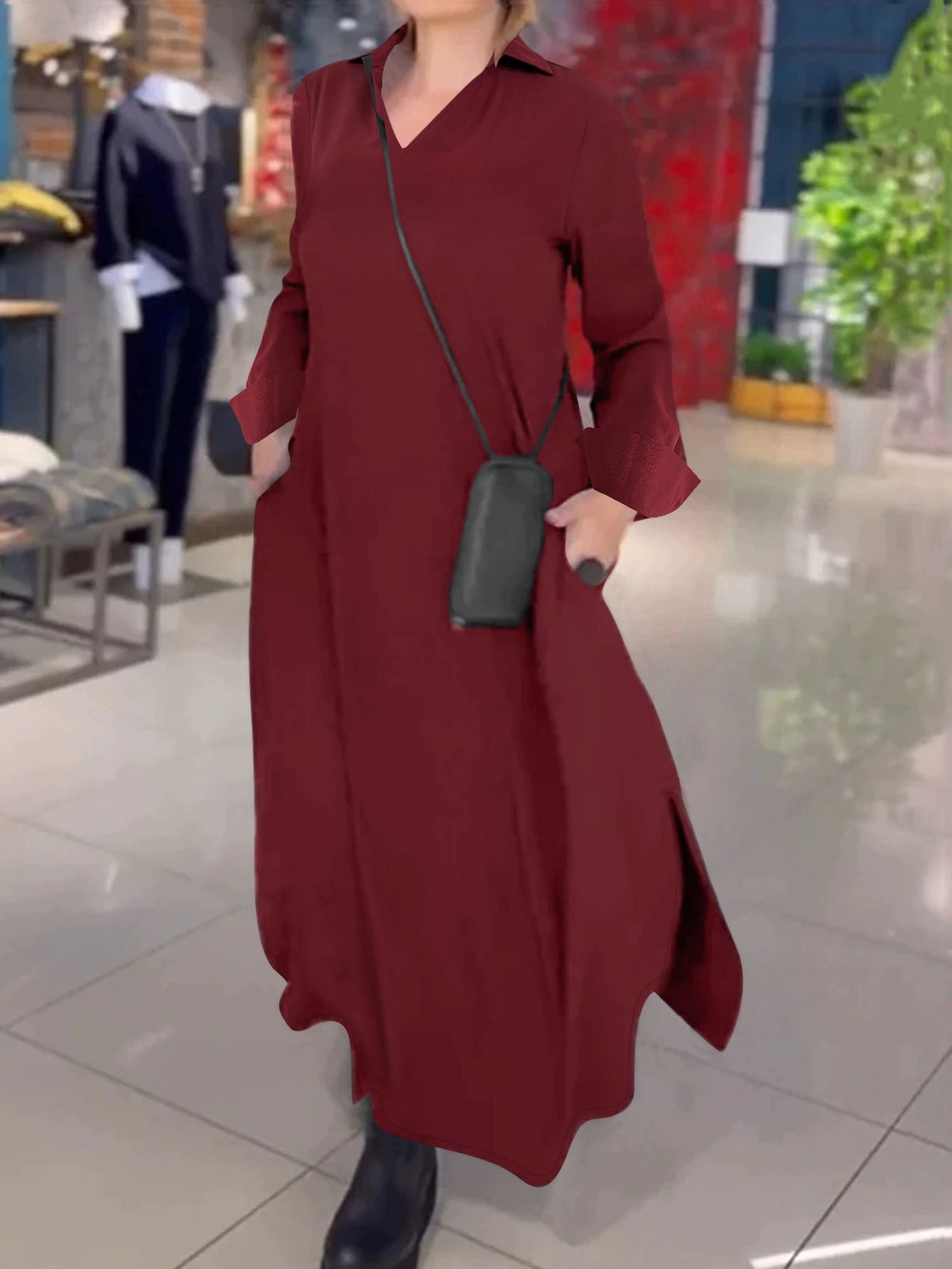Damen lässiges Hemdkleid mit innovativem seitlichem Schlitz WW