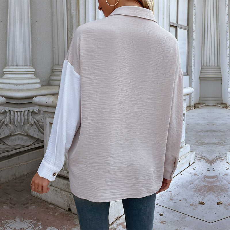 Damen Lässiges Hemdblusenshirt mit trendy Farbblockdesign WW