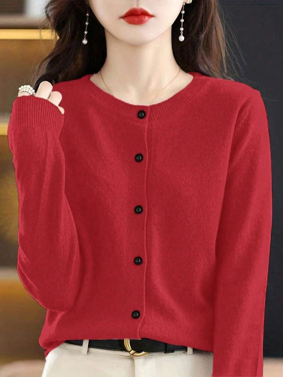 Damen Feine Strickjacke mit Knopfleiste und weichem Material WW