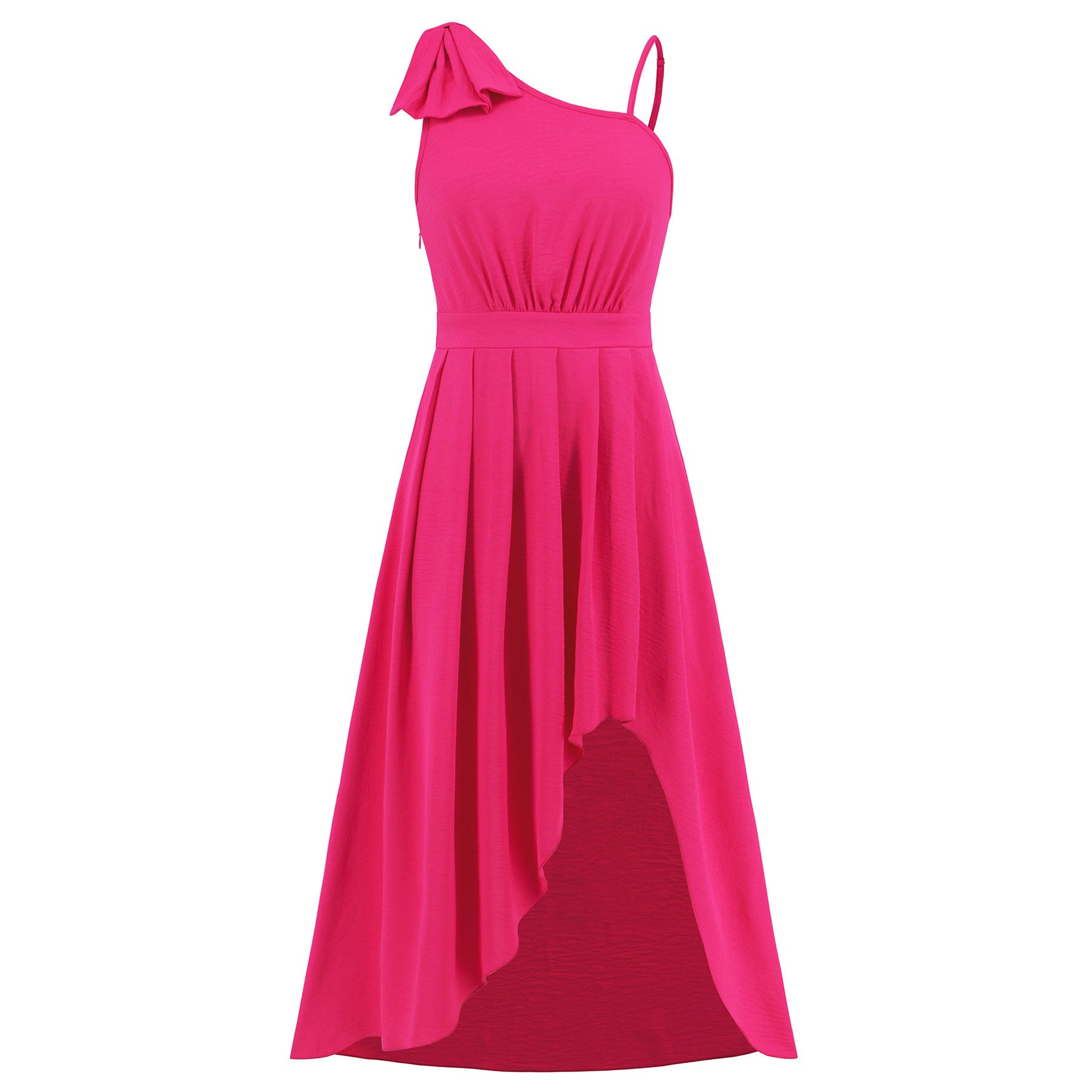 Damen elegante Maxikleid mit asymmetrischem Saum und zarter Schulterdetails WW