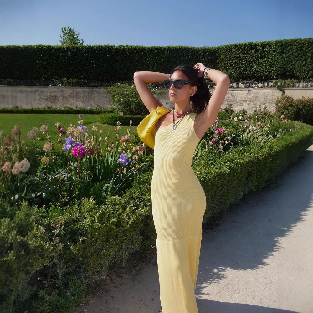 Damen Figurbetontes Kleid im Rippdesign mit einem Schulterträger WW