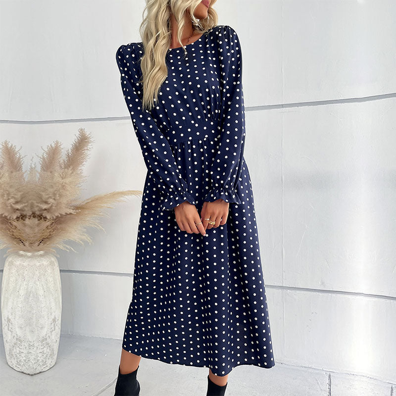 Damen Midi-Kleid mit eleganten Puffärmeln und punktiertem Design WW