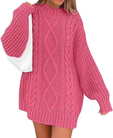 Damen Grobstrick Pulloverkleid mit asymmetrischem Saum und Zopfdesign WW