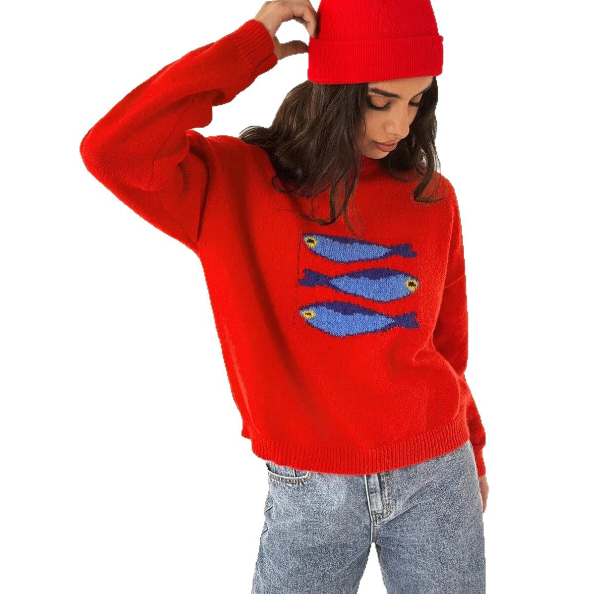 Damen Strickpullover mit maritimem Fischdesign WW