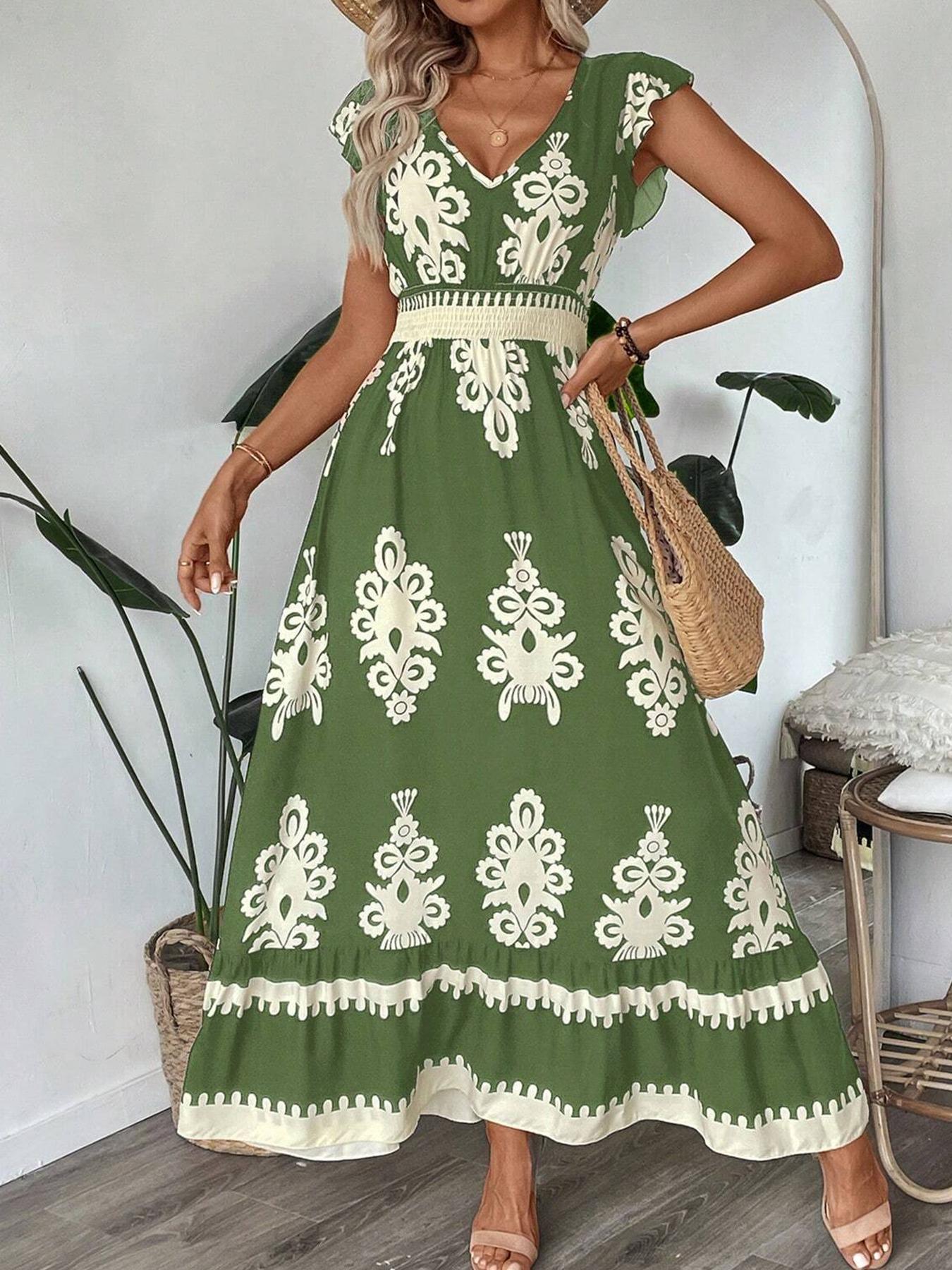Damen Maxikleid mit floralem Muster und V-Ausschnitt WW