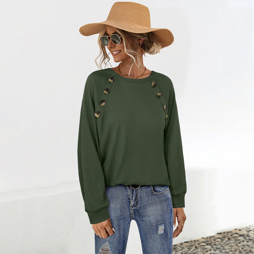 Damen lässiger Pullover mit dekorativen Knöpfen WW