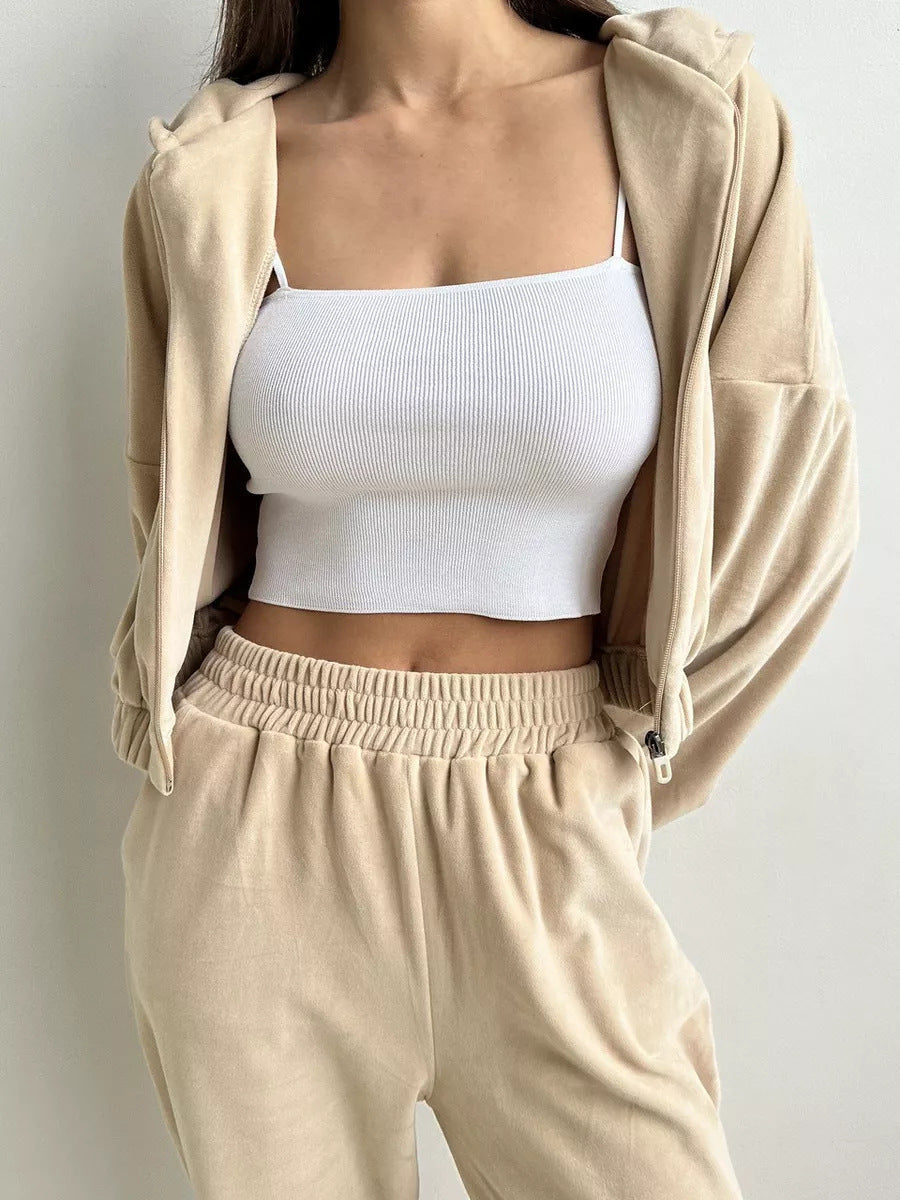 Damen sportliches Fleece Ensemble mit modernem Reißverschluss und elastischem Bund WW