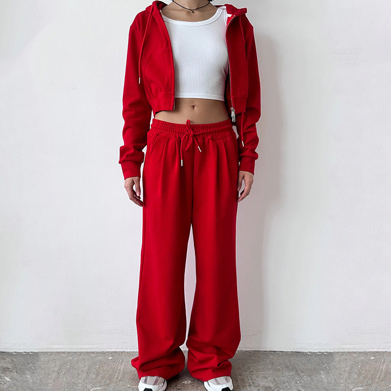 Damen cropped Hoodie und bequeme Jogginghose mit hohem Bund WW