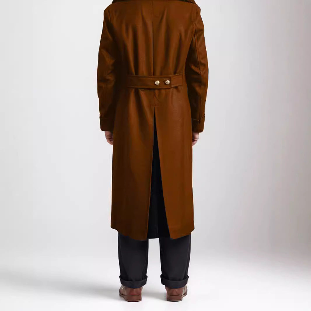 Herren eleganter Langmantel mit doppeltem Knopfverschluss und großem Revers WW