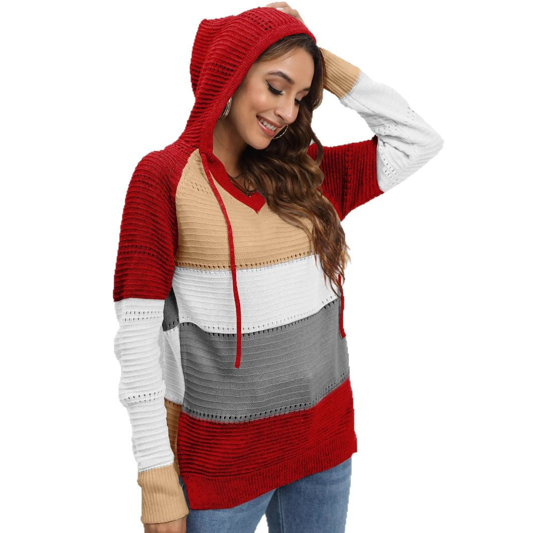 Damen lässiger Kapuzenpullover mit modischem Farbblockdesign WW
