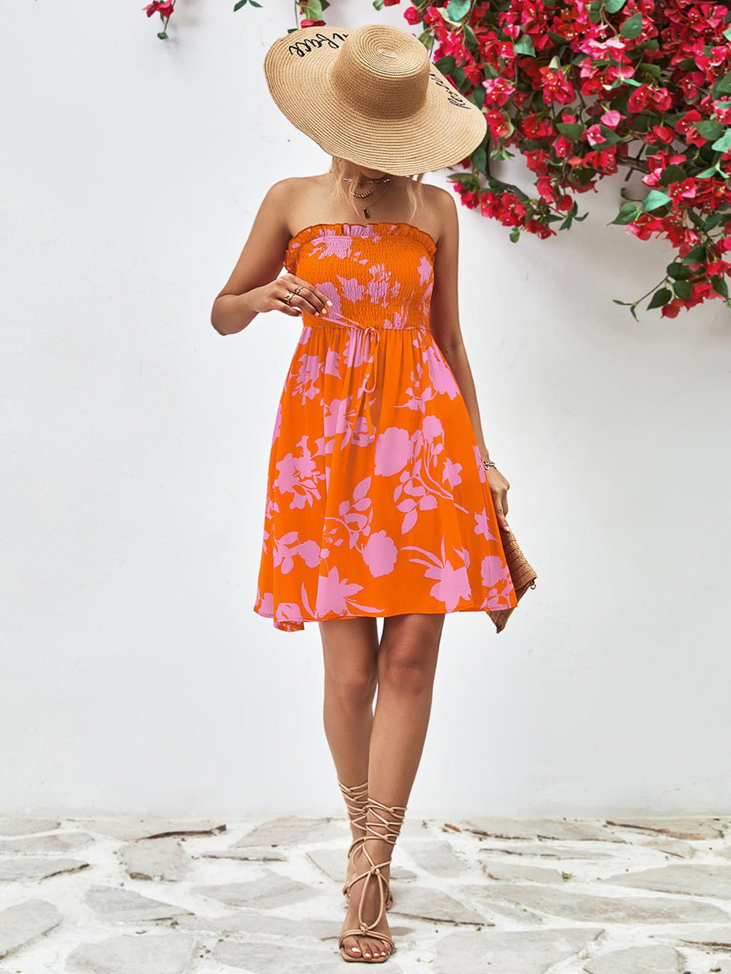 Damen Sommerliches Strapless Kleid mit floralen Mustern WW