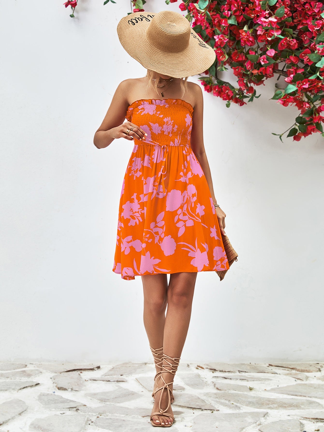 Damen Sommerliches Strapless Kleid mit floralen Mustern WW