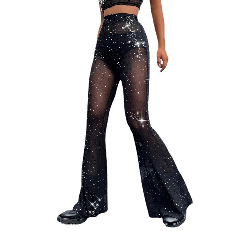 Damen Glitzernde Palazzo-Hosen mit transparenten Einsätzen WW