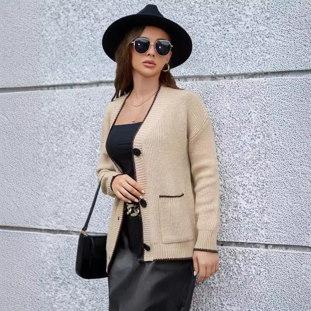 Damen Strickjacke mit modernen Taschen und kontrastierenden Details WW