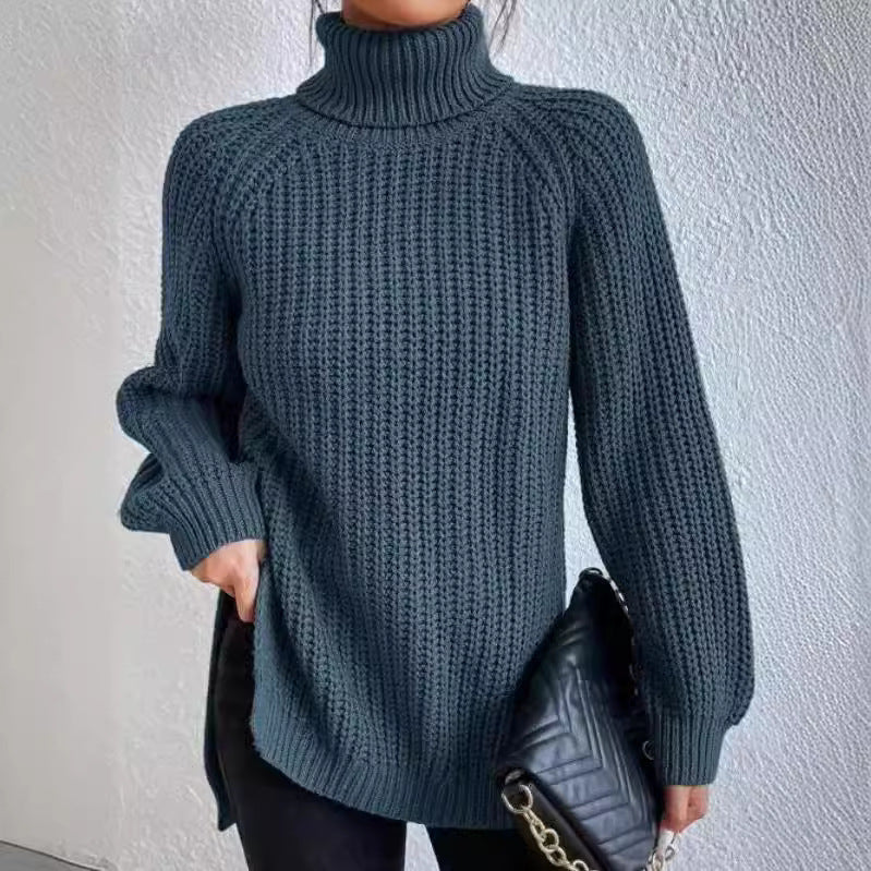 Damen Strickpullover mit hohem Kragen und strukturiertem Wabenmuster WW