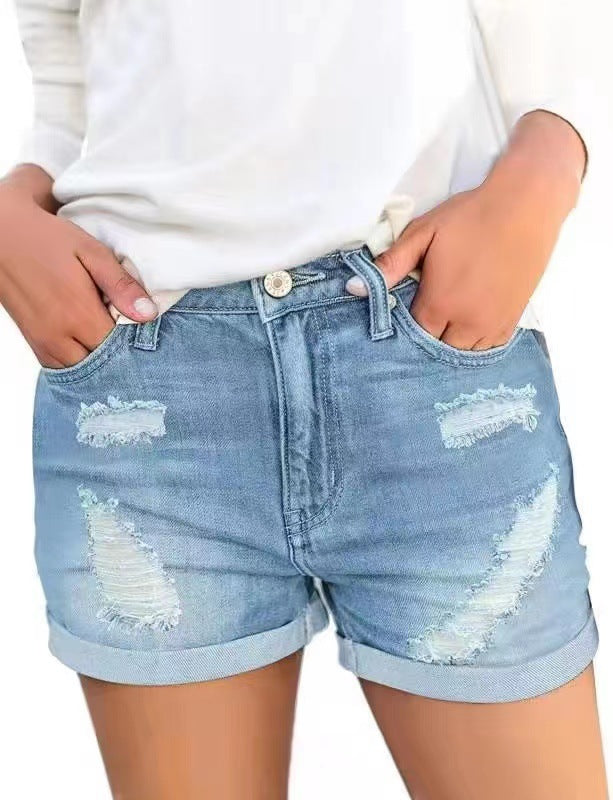 Damen modische Denim-Shorts im Distressed-Look WW