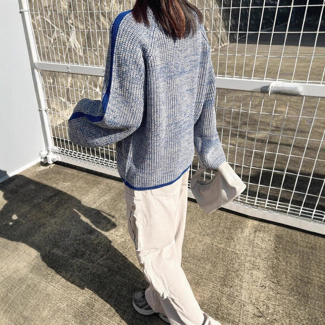 Damen lässiger Pullover mit gestricktem Strukturmuster und farblich abgesetzten Ärmelbündchen WW