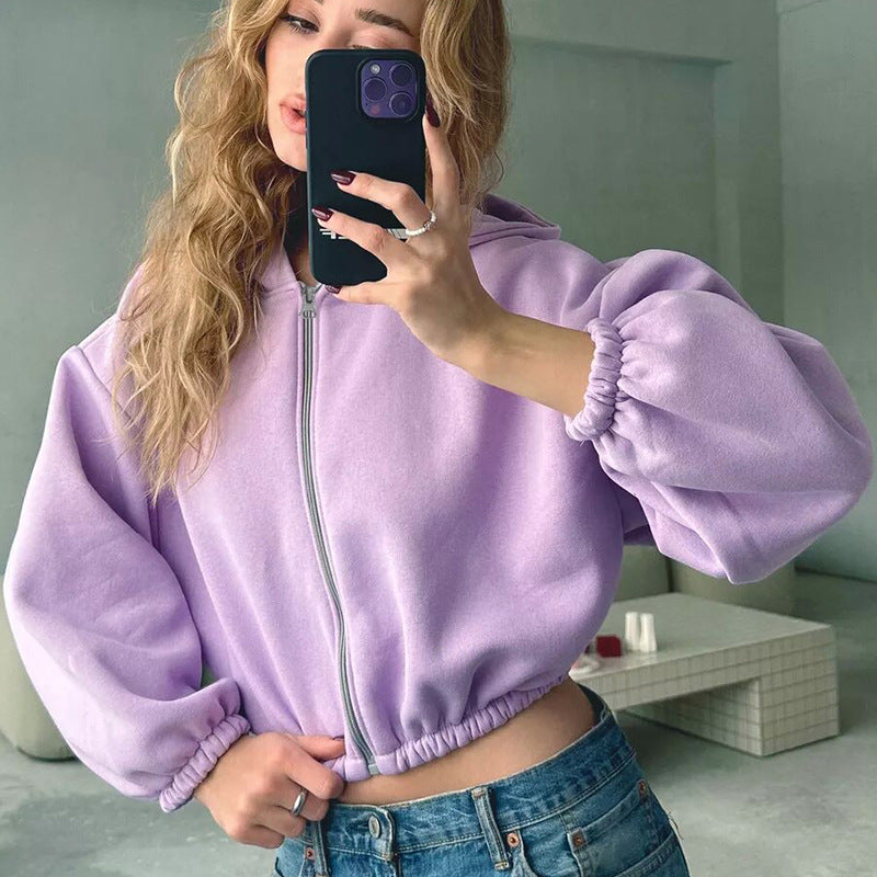 Damen cropped Kapuzenpullover mit oversized Ärmel WW