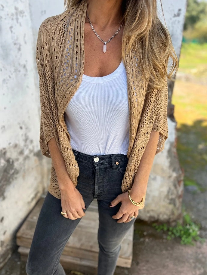 Damen luftige Strickjacke mit eleganten Lochmustern WW
