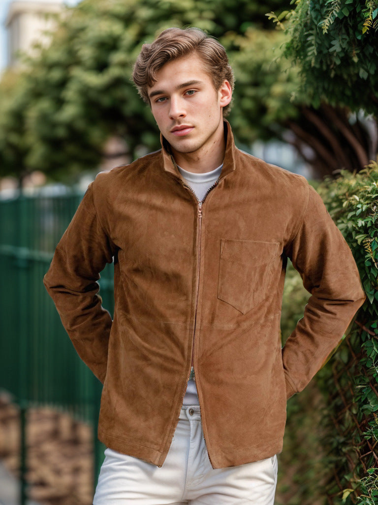 Herren Suede Jacke mit Stehkragen und praktischer Brusttasche WW