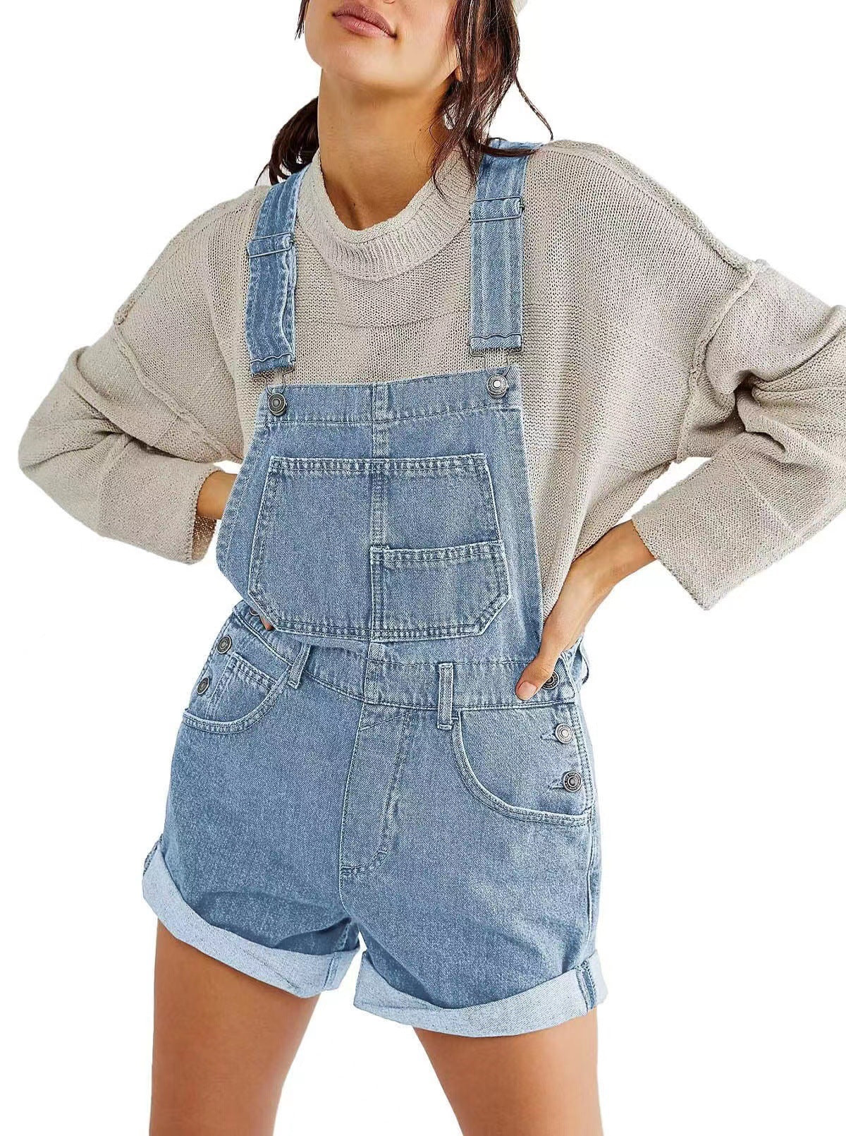 Damen Jeans-Latzshorts WW