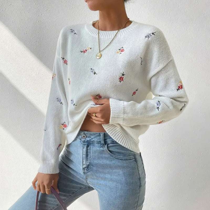 Damen kuscheliger Strickpullover mit floralem Motiv WW