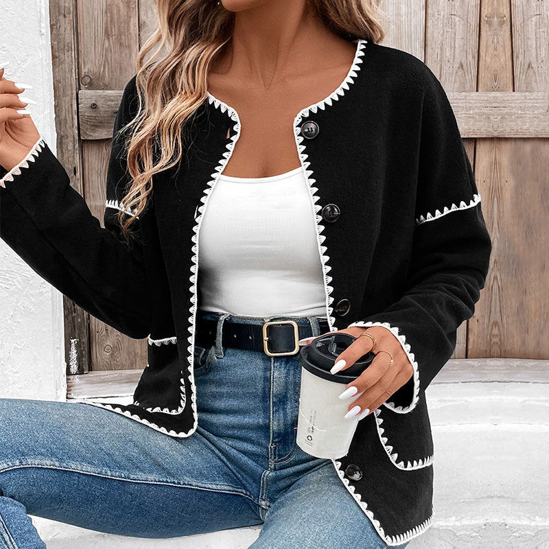 Damen lässige Strickjacke mit kontrastierenden Knopfdetails und aufgesetzten Taschen WW