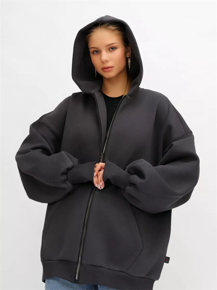 Damen lässiger Oversized Zip-Hoodie mit tiefen Taschen WW