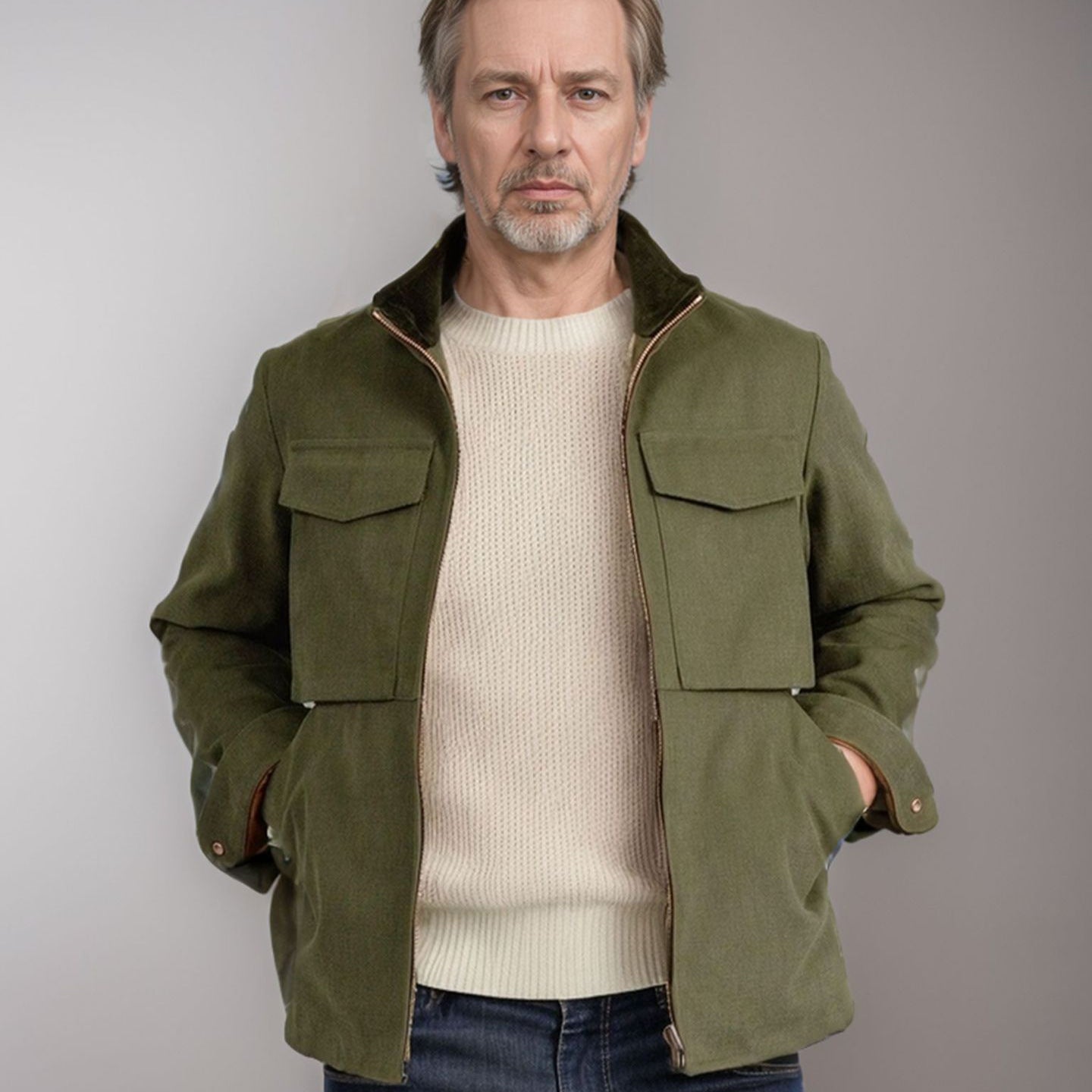 Herren praktische Utility-Jacke mit großen aufgesetzten Taschen WW