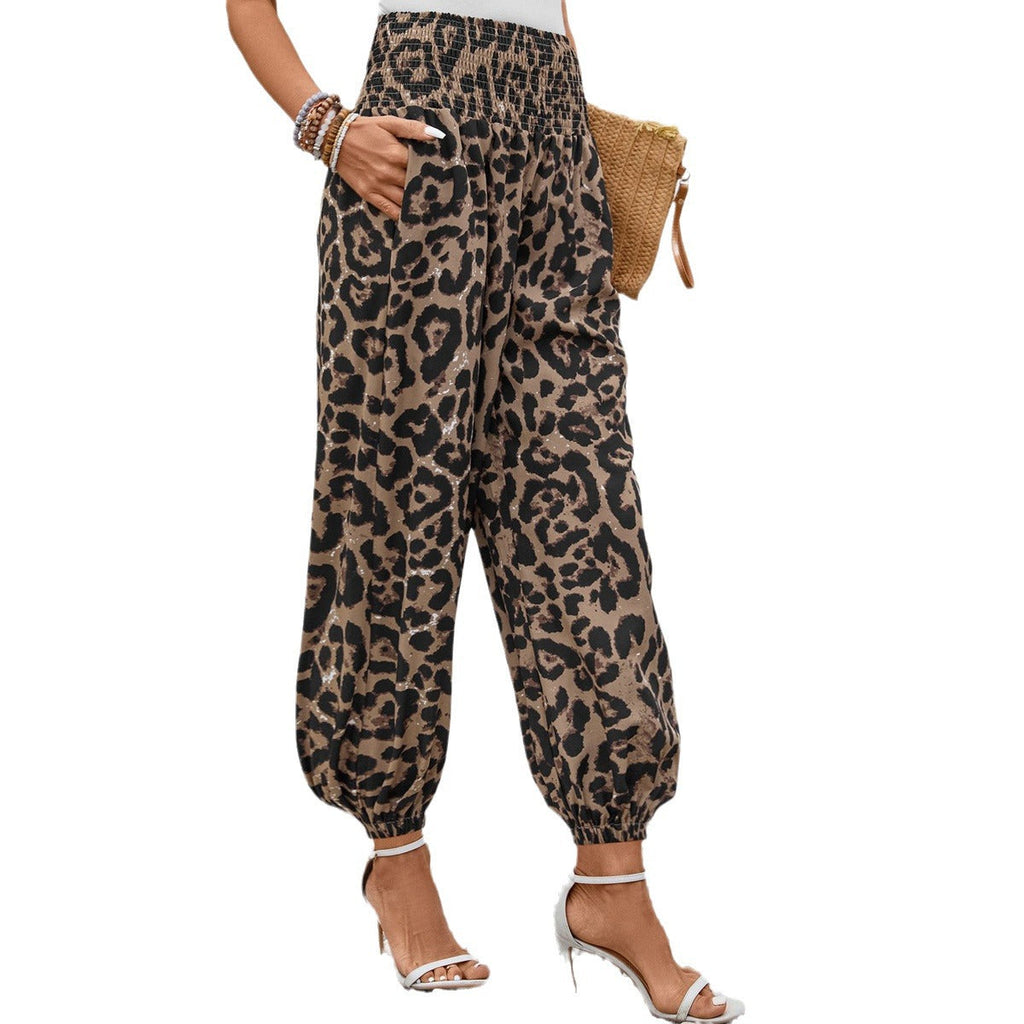 Damen Aladin-Hose mit elastischem Bund und modernem Leopardenmuster WW