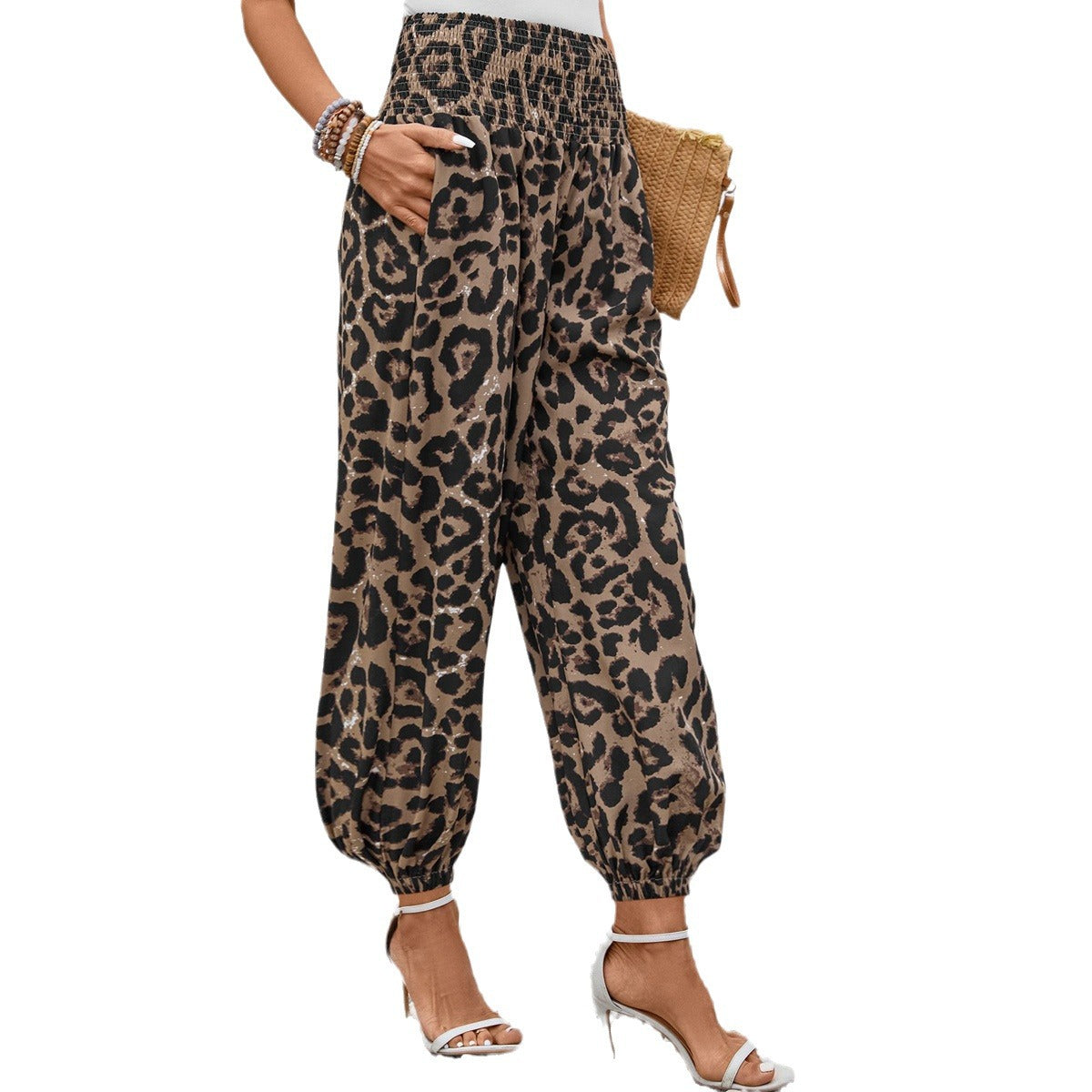 Damen Aladin-Hose mit elastischem Bund und modernem Leopardenmuster WW