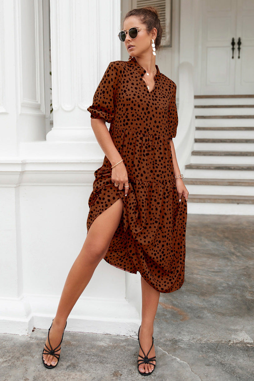 Damen Midi-Kleid mit trendy Punkten und fließendem Schnitt WW