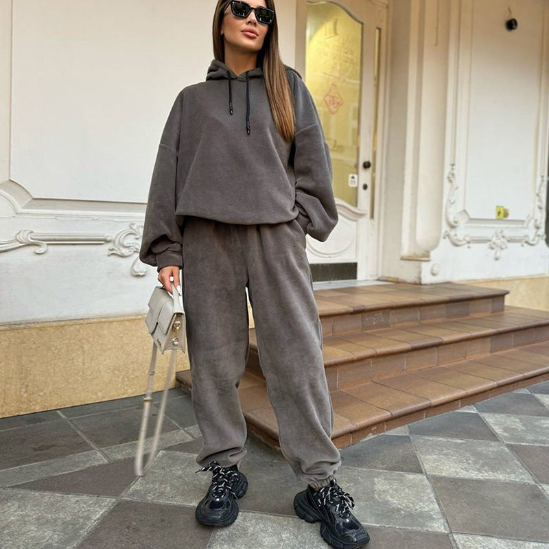 Damen Fleece-Hoodie und Jogginghose-Set mit lockerer Passform WW