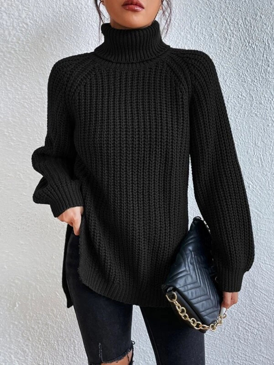 Damen Strickpullover mit hohem Kragen und strukturiertem Wabenmuster WW