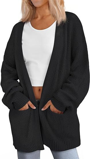 Damen Grobstrick Cardigan mit offenem Schnitt und praktischen Taschen WW