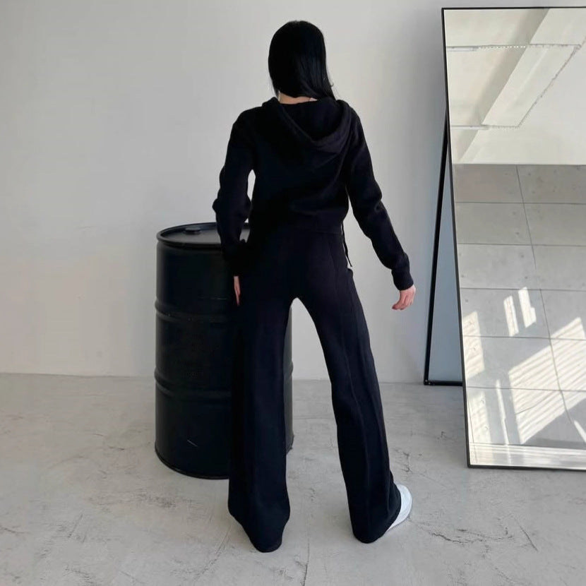 Damen Strickoverall mit modischem Reißverschluss und Kapuze WW