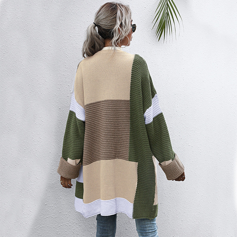 Damen modische Cardigan mit blockfarbigen Mustern und lässigem Schnitt WW
