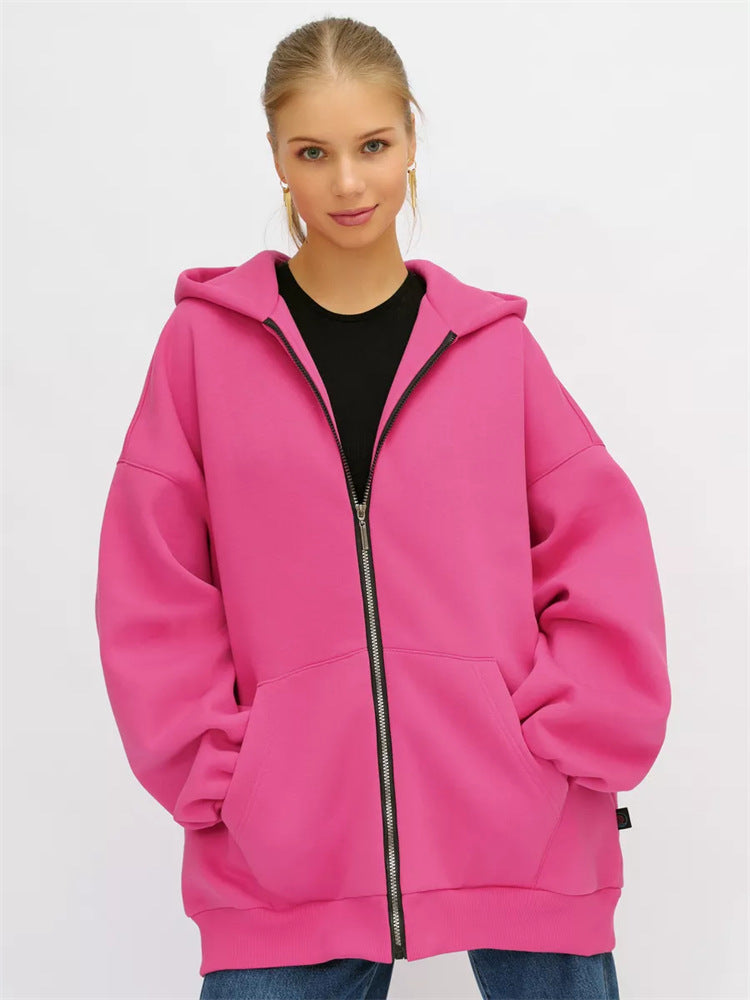 Damen lässiger Oversized Zip-Hoodie mit tiefen Taschen WW