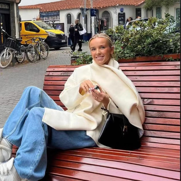 Damen Oversized Mantel mit asymmetrischem Kragen WW