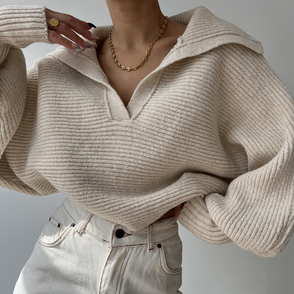 Damen Modischer Strickpullover mit oversized Schnitt WW