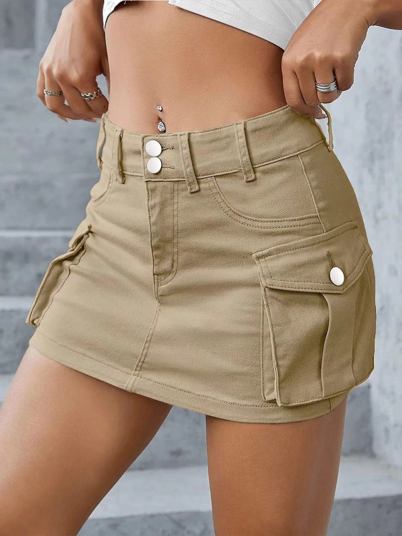 Damen modischer Denim Cargo-Rock mit praktischen Taschen WW