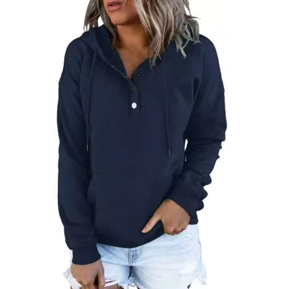 Damen lässiger Kapuzenpullover mit Druckknöpfchen und seitlichen Eingrifftaschen WW