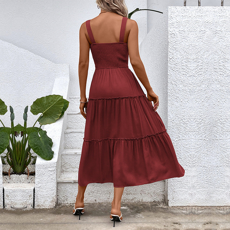 Damen Maxikleid mit Rüschensaum und elastischem Oberteil WW