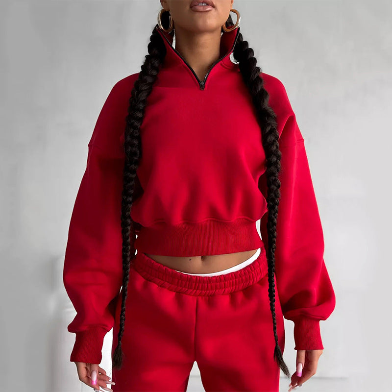 Damen sportliches Sweatshirt mit hohem Kragen und bequemer Hose WW