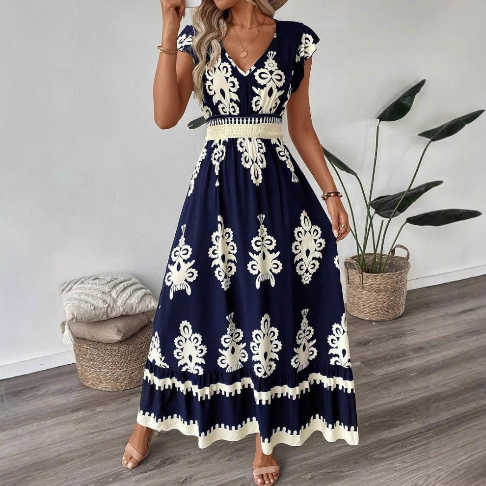 Damen Maxikleid mit floralem Muster und V-Ausschnitt WW